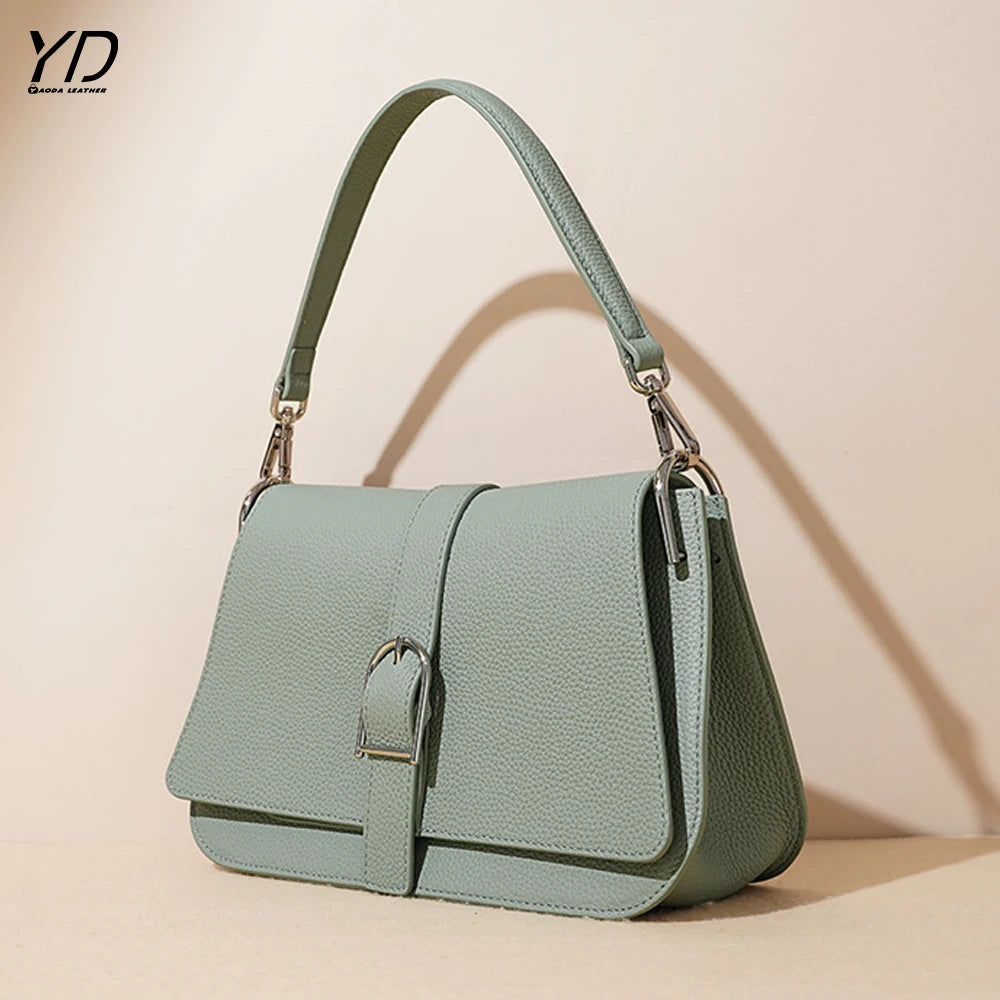 Custom Logo High Quality Genuine Leather Women's Shoulder Crossbody Bags Simple Elegant Women Purses and Handbags