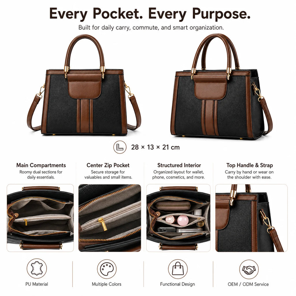 Custom Logo Ladies Handbag 3-Piece Set Tote Bag Clutch Coin Purse OEM ODM Wholesale
