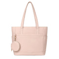 Custom Logo Nude Nylon Tote Bag Set with Matching Coin Purse Front Pocket Side Sleeves Reinforced Straps OEM Bulk Order