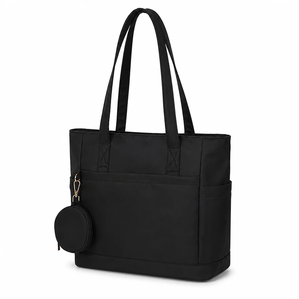 Custom Logo Nude Nylon Tote Bag Set with Matching Coin Purse Front Pocket Side Sleeves Reinforced Straps OEM Bulk Order