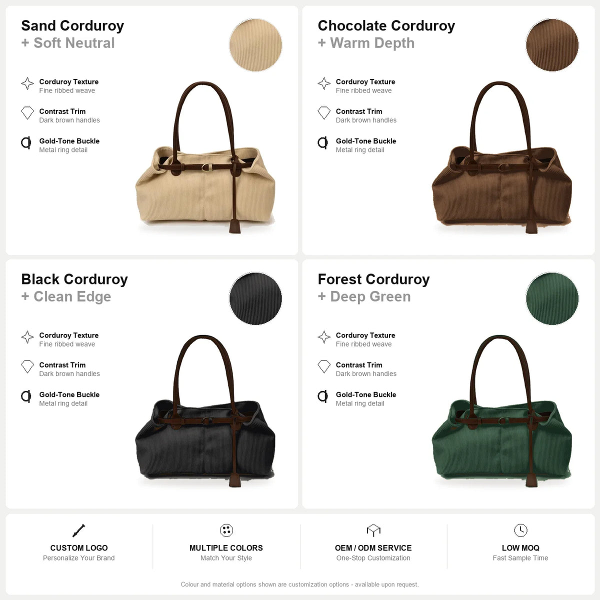 Custom Logo OEM ODM Beige Corduroy Shoulder Bag Slouchy Tote with Belt Buckle Low MOQ Custom Design Wholesale
