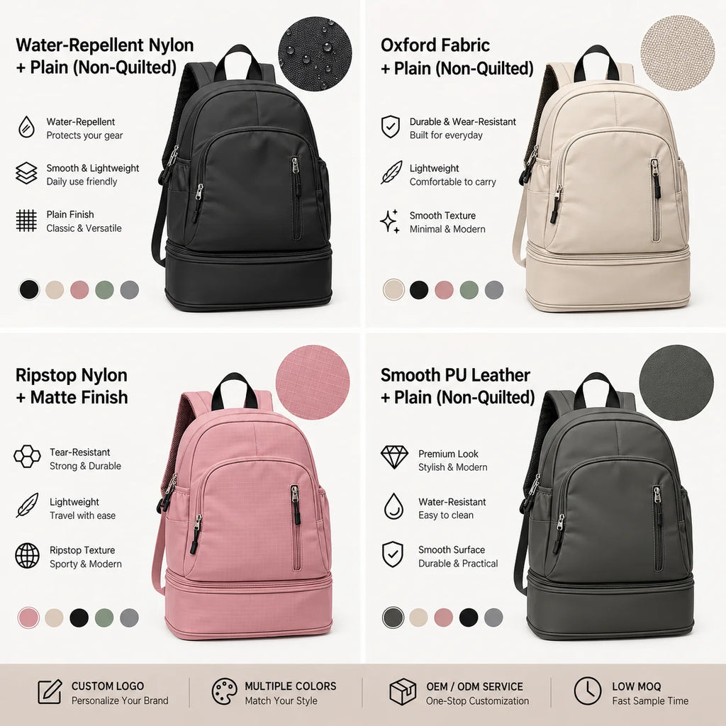 Custom Logo OEM ODM Black Gym Backpack with Shoe Compartment Nylon Travel Daypack Low MOQ Custom Design Wholesale