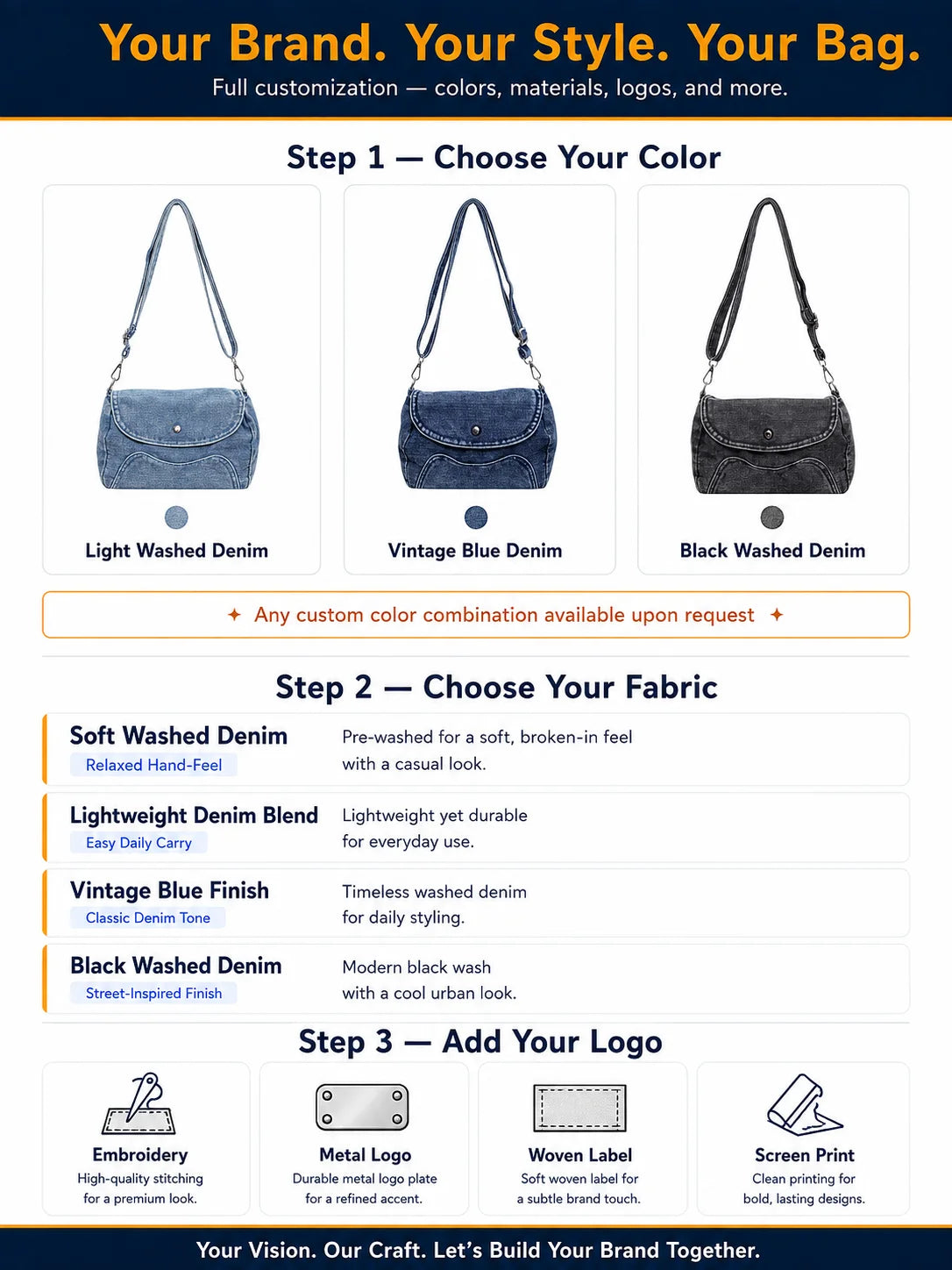 Custom Logo OEM ODM Denim Saddle Bag Women Crossbody Shoulder Bag Low MOQ Custom Design Wholesale Manufacturer