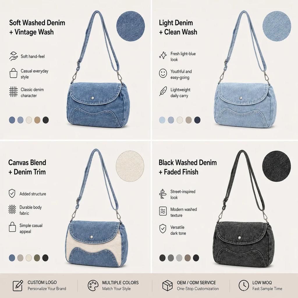 Custom Logo OEM ODM Denim Saddle Bag Women Crossbody Shoulder Bag Low MOQ Custom Design Wholesale Manufacturer