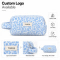 Custom Logo OEM ODM Fluffy Plush Cosmetic Bag Blue Leopard Faux Fur Makeup Pouch Low MOQ Custom Design Wholesale