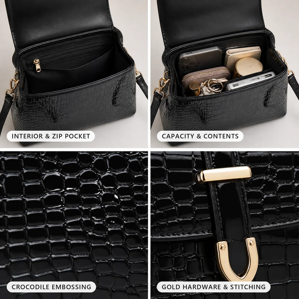 Custom Logo OEM ODM Manufacturer Crocodile PU Leather Shoulder Handbag Detachable Adjustable Strap Elegant for Women Work