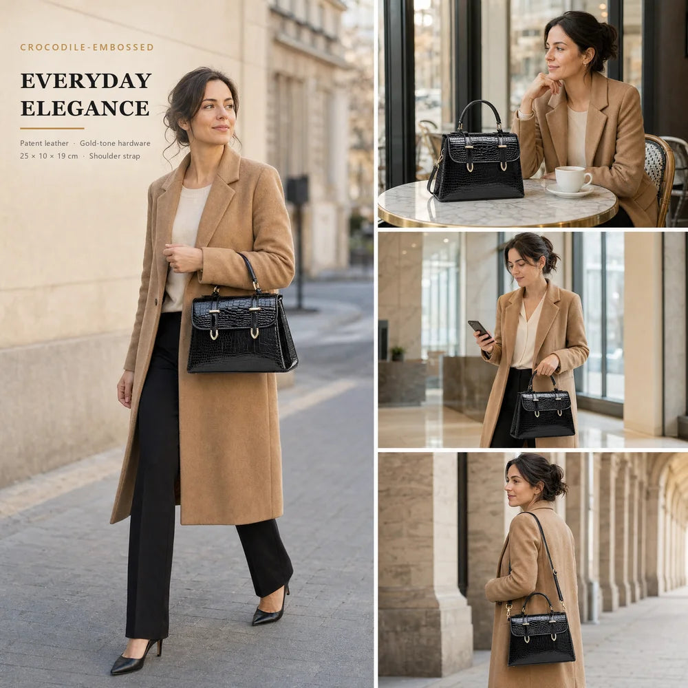 Custom Logo OEM ODM Manufacturer Crocodile PU Leather Shoulder Handbag Detachable Adjustable Strap Elegant for Women Work