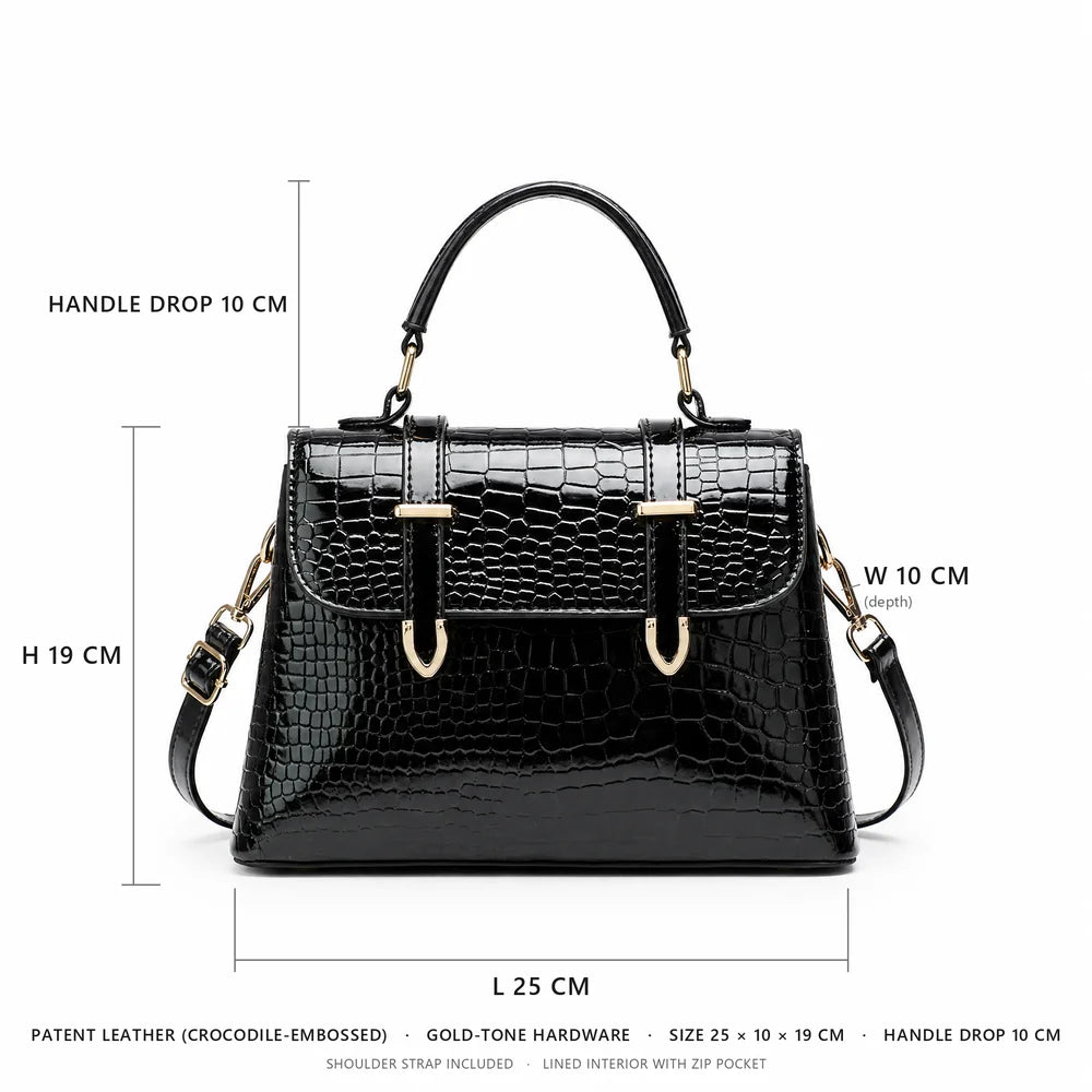 Custom Logo OEM ODM Manufacturer Crocodile PU Leather Shoulder Handbag Detachable Adjustable Strap Elegant for Women Work