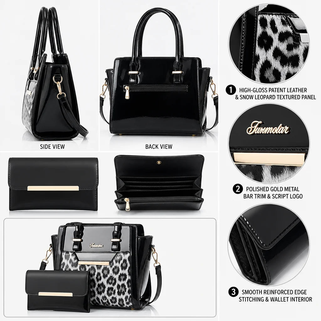 Custom Logo OEM ODM Private Label Low MOQ BSCI Factory Elegant Leopard Print Tote Bag 2 in 1 Ladies Handbag for Office Commute