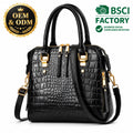 Custom Logo OEM ODM Private Label Low MOQ BSCI Factory Women Handbag Crocodile Embossed Elegant Shoulder Bag for Office Commute