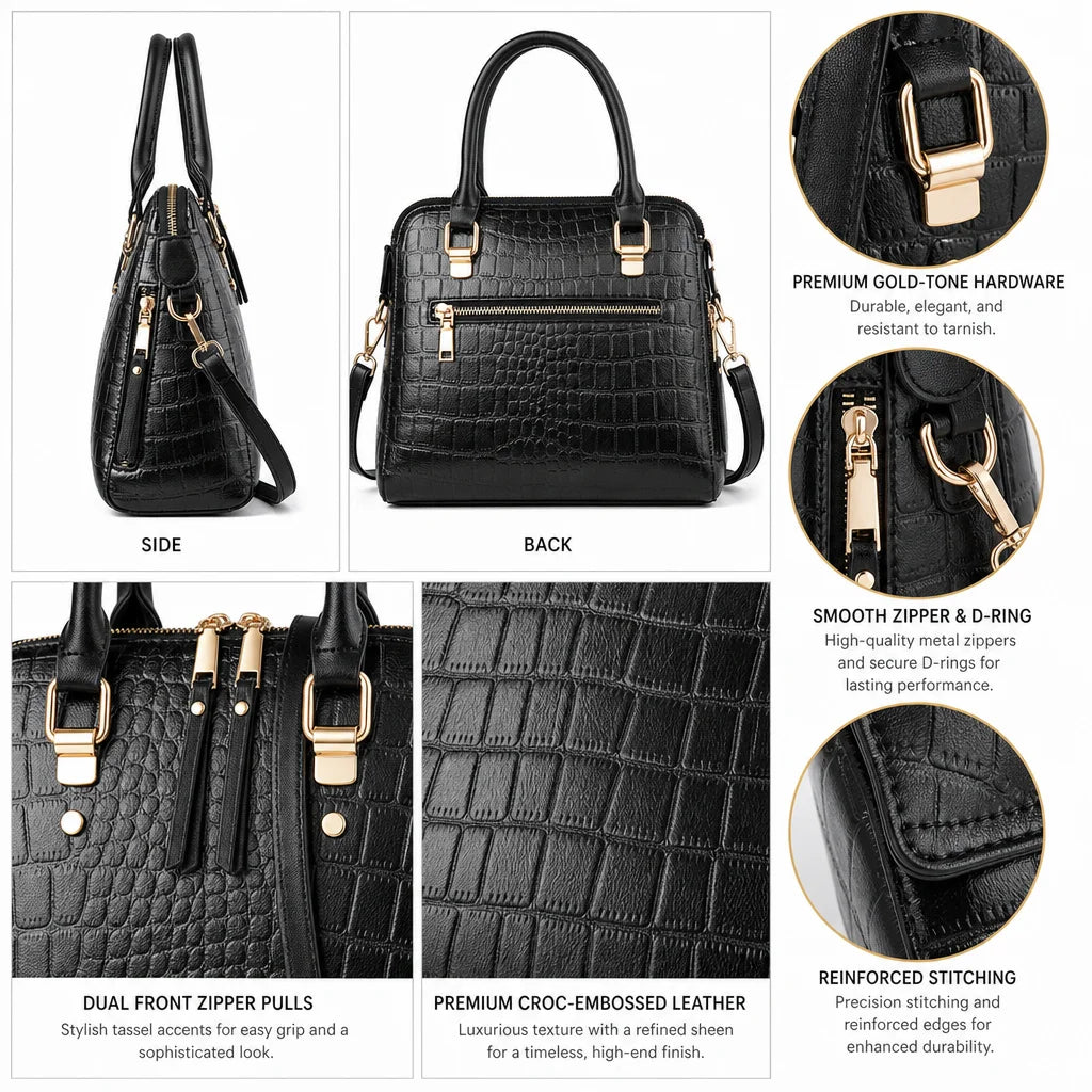 Custom Logo OEM ODM Private Label Low MOQ BSCI Factory Women Handbag Crocodile Embossed Elegant Shoulder Bag for Office Commute
