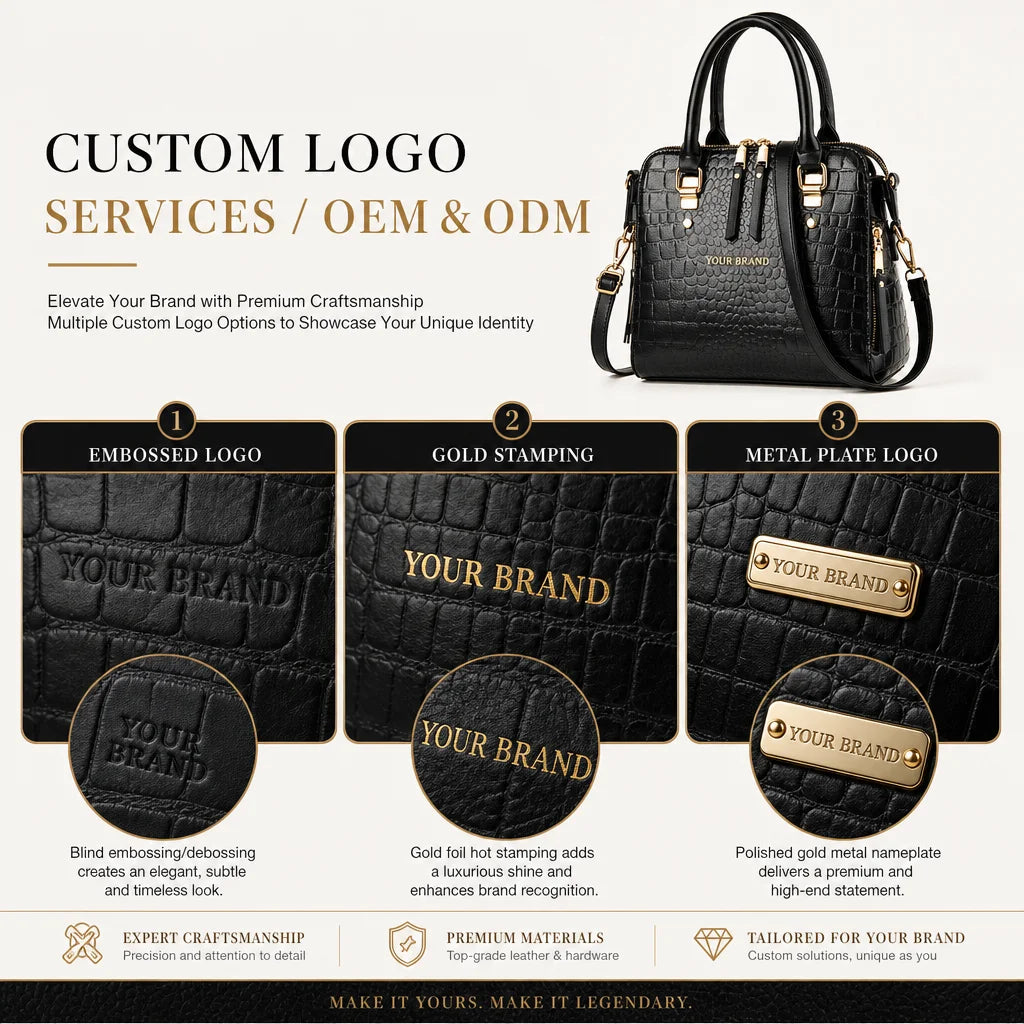 Custom Logo OEM ODM Private Label Low MOQ BSCI Factory Women Handbag Crocodile Embossed Elegant Shoulder Bag for Office Commute