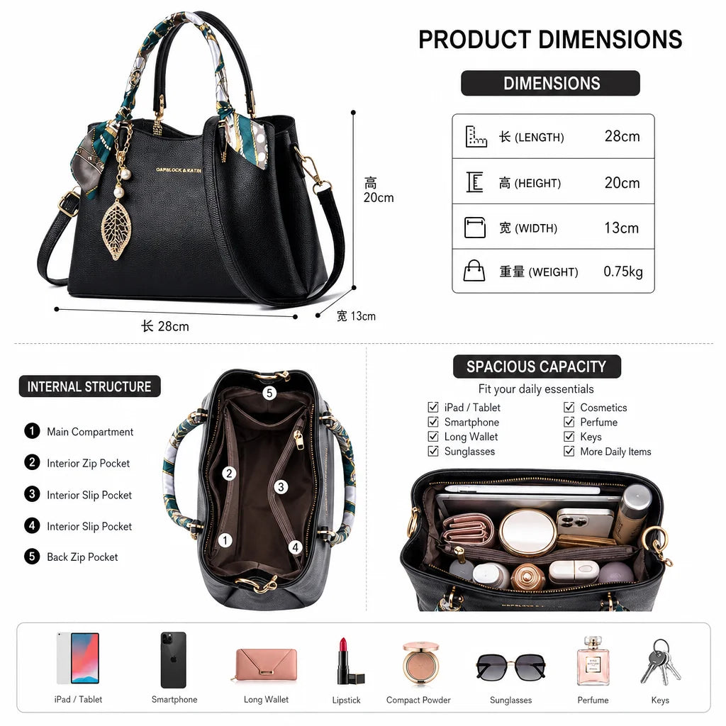 Custom Logo OEM ODM Private Label Low MOQ BSCI Factory Scarf Handle Handbag Elegant Ladies Shoulder Bag for Office Commute