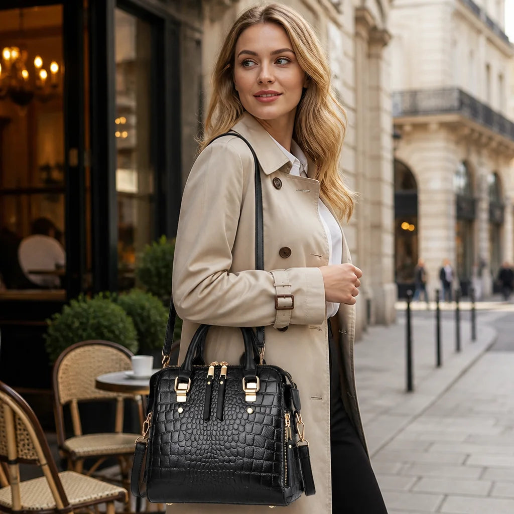 Custom Logo OEM ODM Private Label Low MOQ BSCI Factory Women Handbag Crocodile Embossed Elegant Shoulder Bag for Office Commute