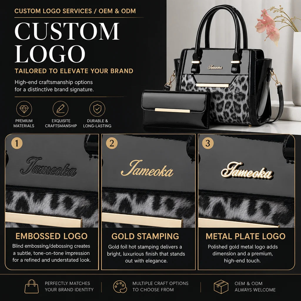 Custom Logo OEM ODM Private Label Low MOQ BSCI Factory Elegant Leopard Print Tote Bag 2 in 1 Ladies Handbag for Office Commute