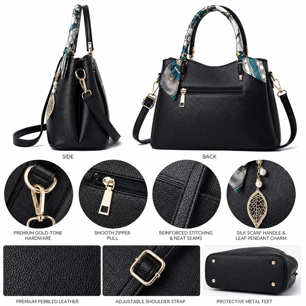 Custom Logo OEM ODM Private Label Low MOQ BSCI Factory Scarf Handle Handbag Elegant Ladies Shoulder Bag for Office Commute