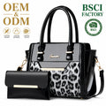 Custom Logo OEM ODM Private Label Low MOQ BSCI Factory Elegant Leopard Print Tote Bag 2 in 1 Ladies Handbag for Office Commute