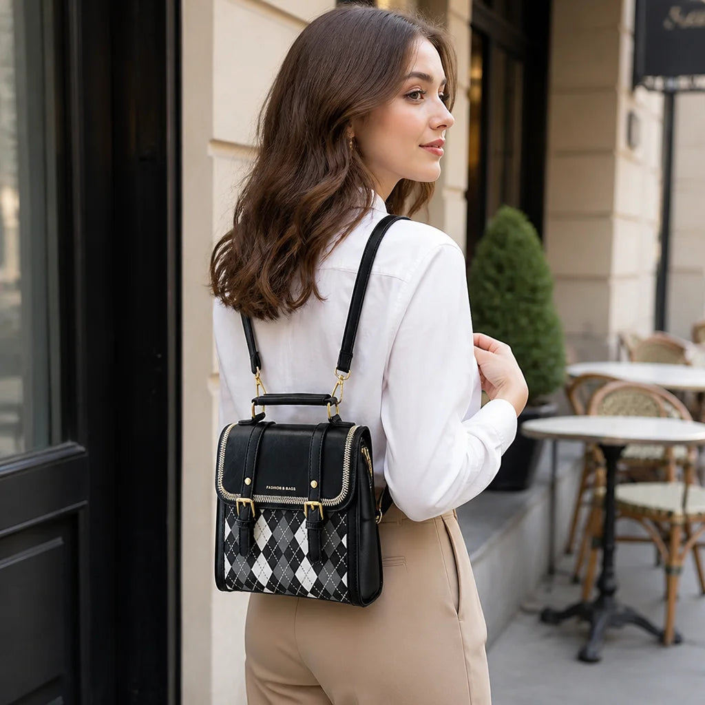 Custom Logo OEM ODM Private Label Low MOQ BSCI Factory Classic Argyle Mini Backpack 2 Way Ladies Shoulder Bag for School Campus