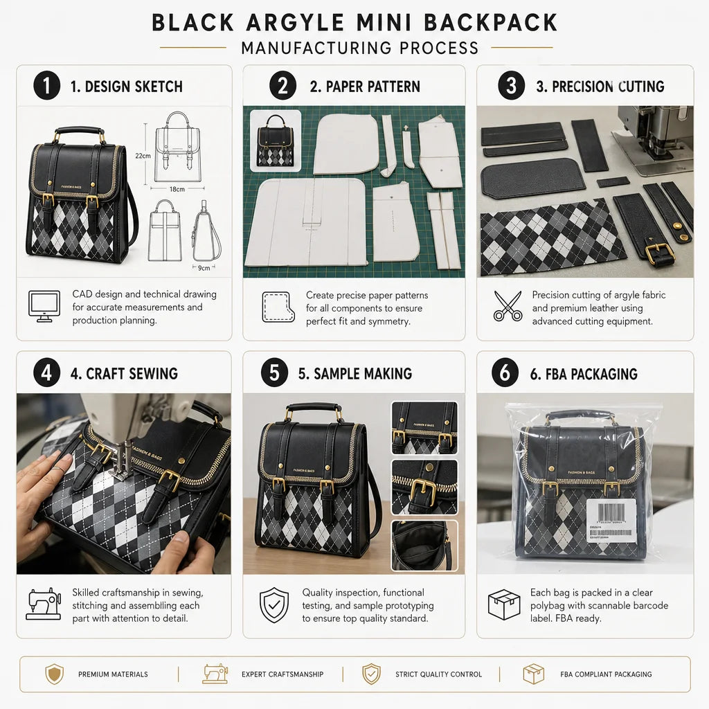 Custom Logo OEM ODM Private Label Low MOQ BSCI Factory Classic Argyle Mini Backpack 2 Way Ladies Shoulder Bag for School Campus