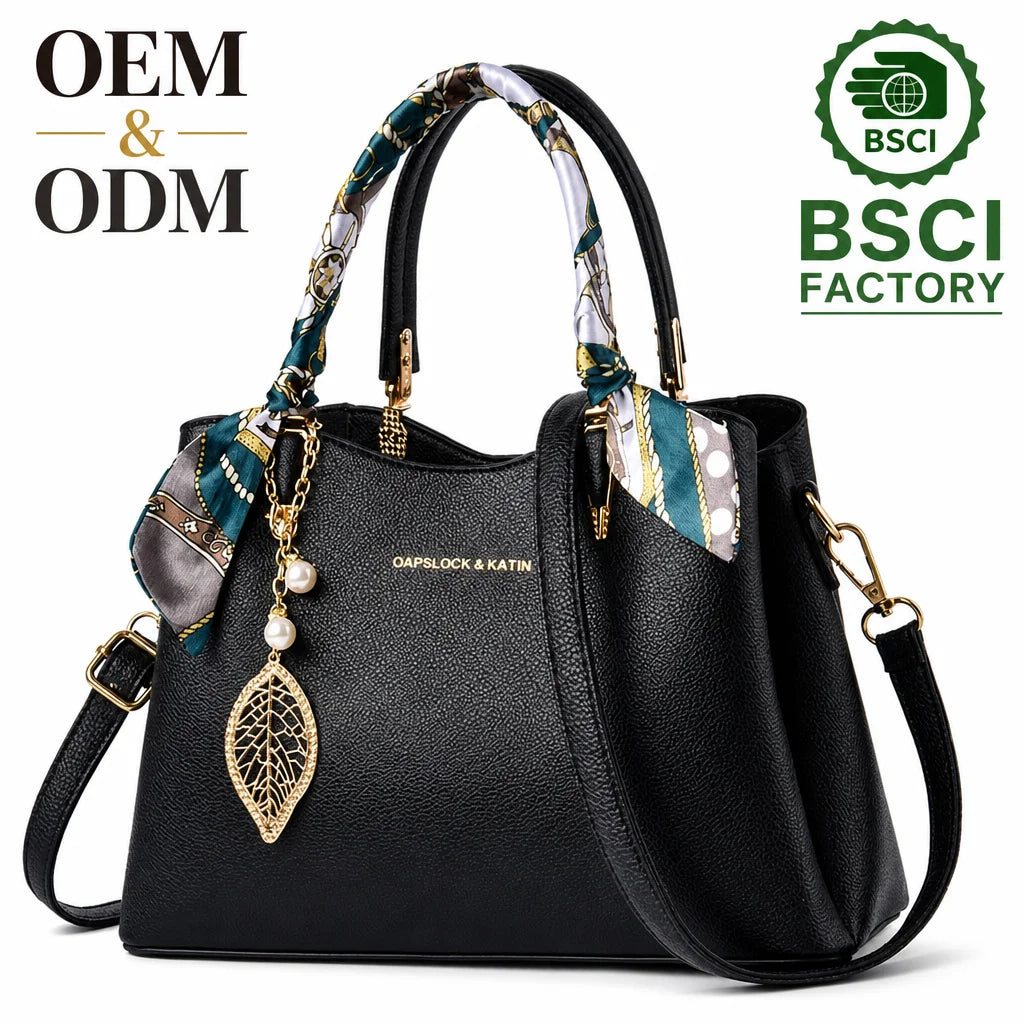 Custom Logo OEM ODM Private Label Low MOQ BSCI Factory Scarf Handle Handbag Elegant Ladies Shoulder Bag for Office Commute