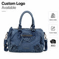 Custom Logo OEM ODM Private Label Low MOQ Denim Handbag Manufacturer BSCI Crossbody Washed Denim Boston Bag for Travel Daily