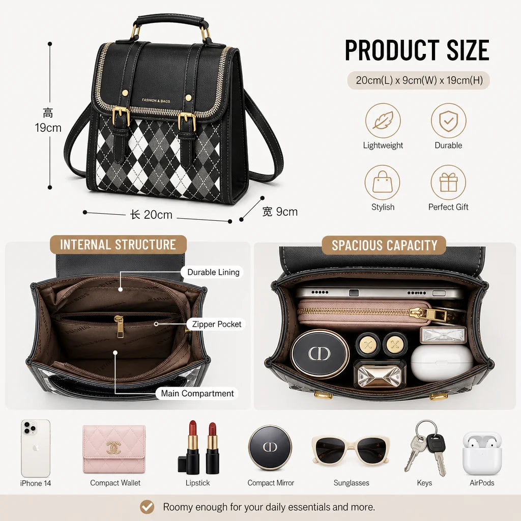 Custom Logo OEM ODM Private Label Low MOQ BSCI Factory Classic Argyle Mini Backpack 2 Way Ladies Shoulder Bag for School Campus