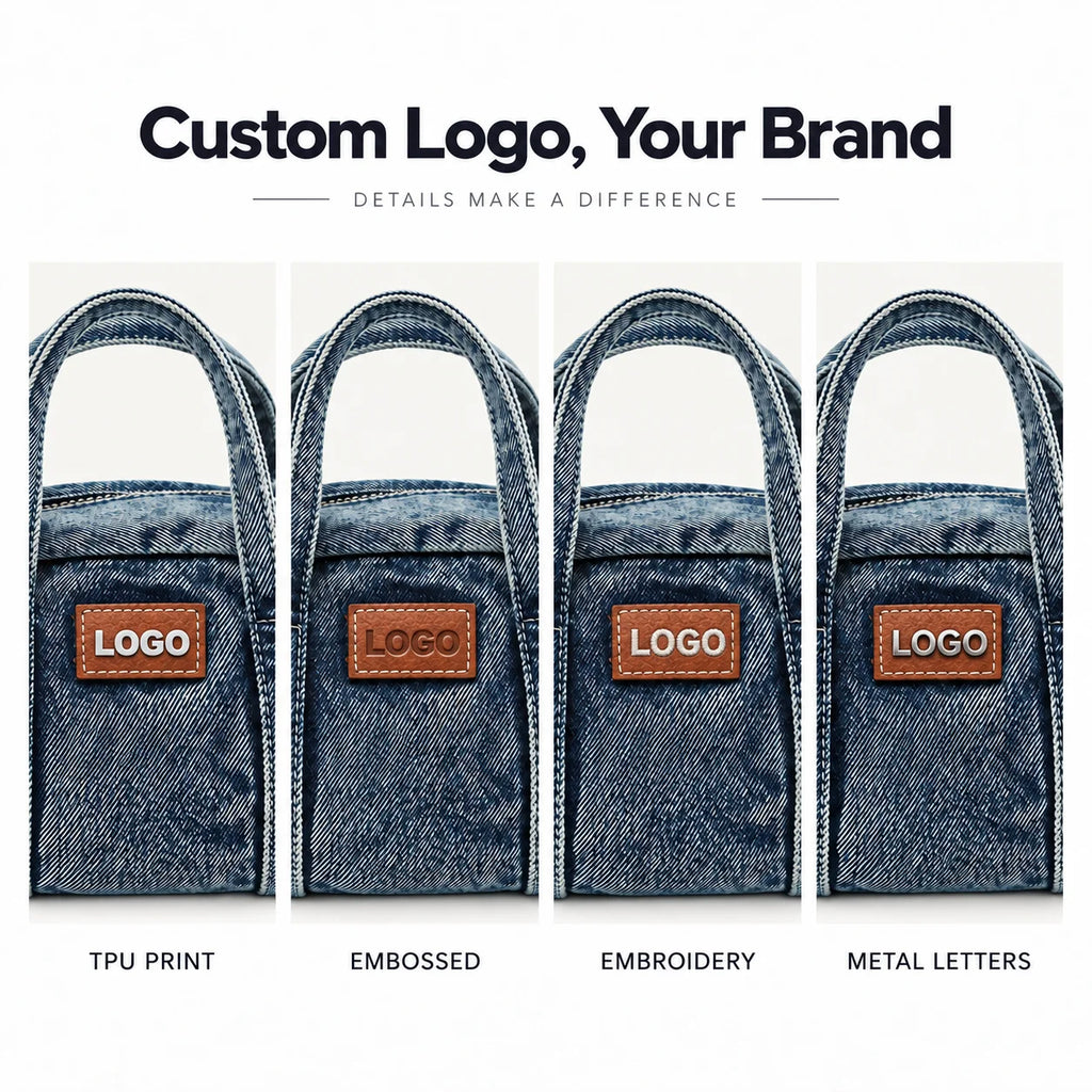 Custom Logo OEM ODM Private Label Low MOQ Denim Handbag Manufacturer BSCI Detachable Strap Washed Denim Mini Bag for Daily Use