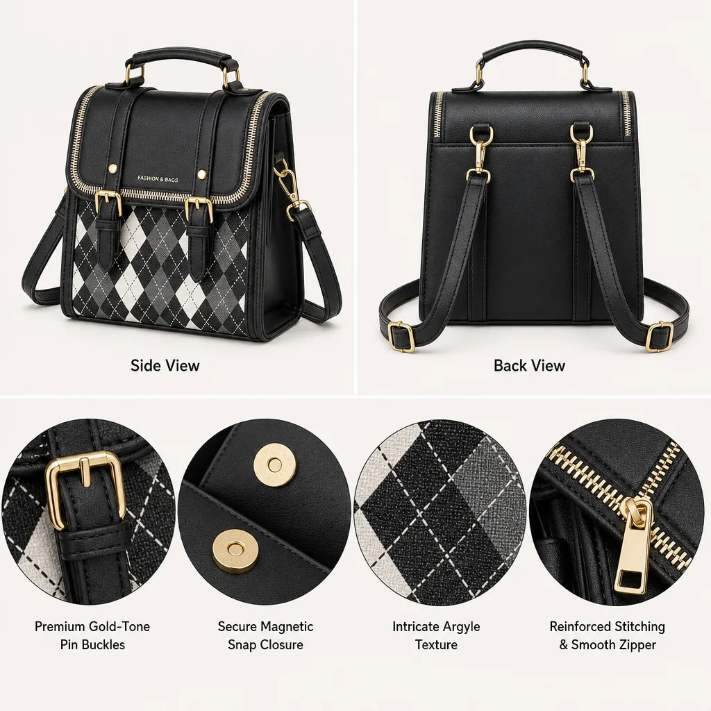 Custom Logo OEM ODM Private Label Low MOQ BSCI Factory Classic Argyle Mini Backpack 2 Way Ladies Shoulder Bag for School Campus