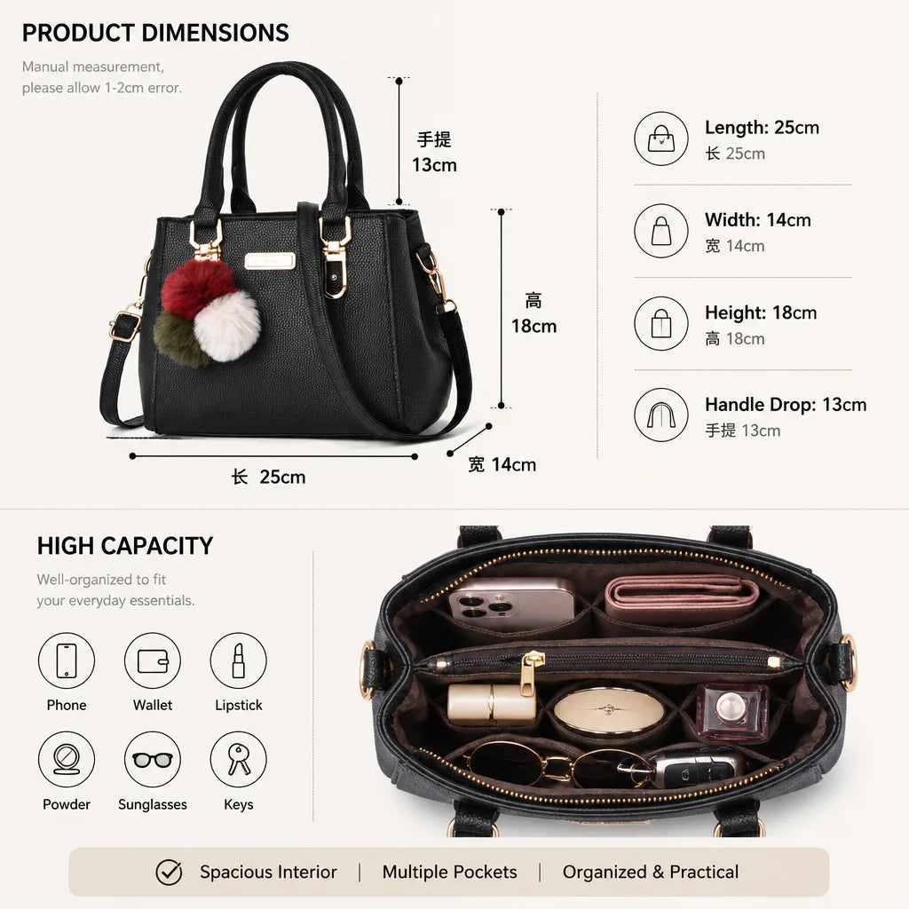 Custom Logo OEM ODM Private Label Low MOQ BSCI Factory Tote Bag Pebbled Grain 2 Way Carry Structured Handbag for Office Commute