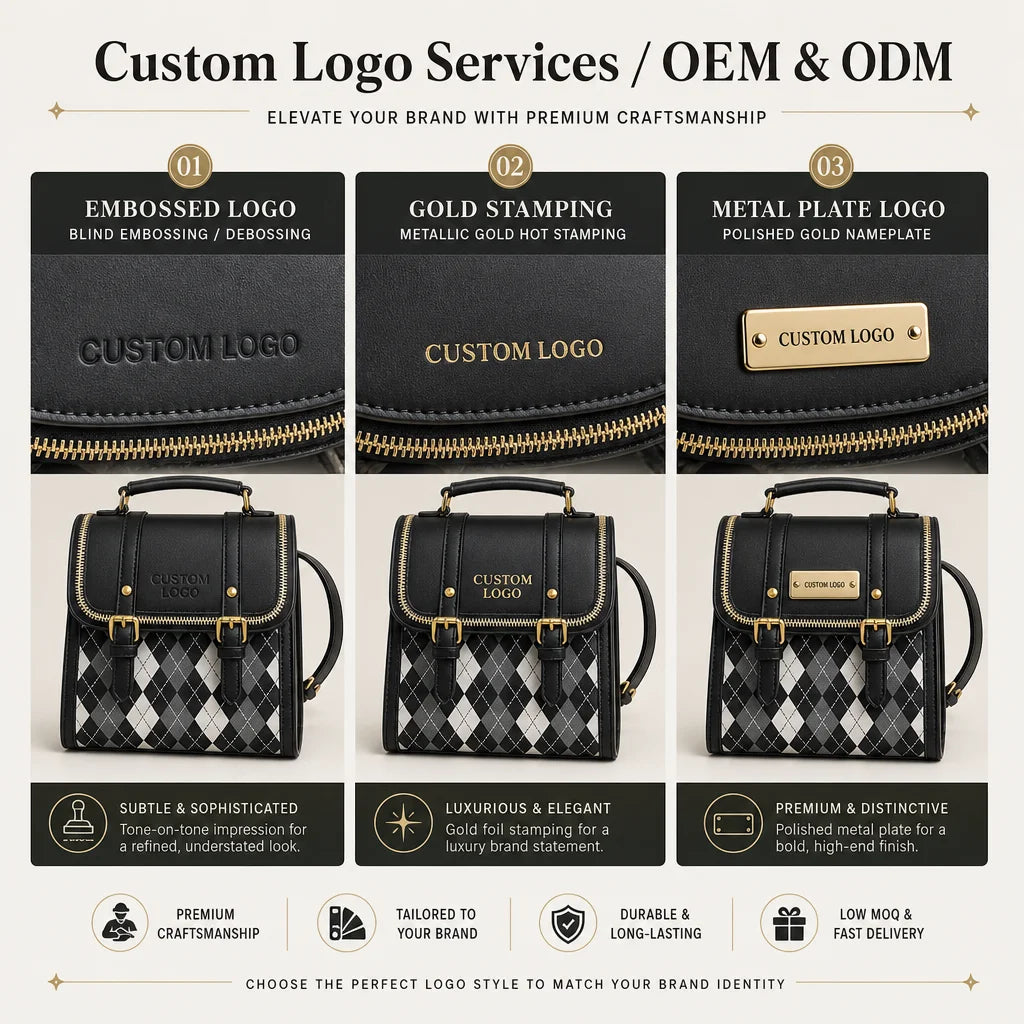 Custom Logo OEM ODM Private Label Low MOQ BSCI Factory Classic Argyle Mini Backpack 2 Way Ladies Shoulder Bag for School Campus