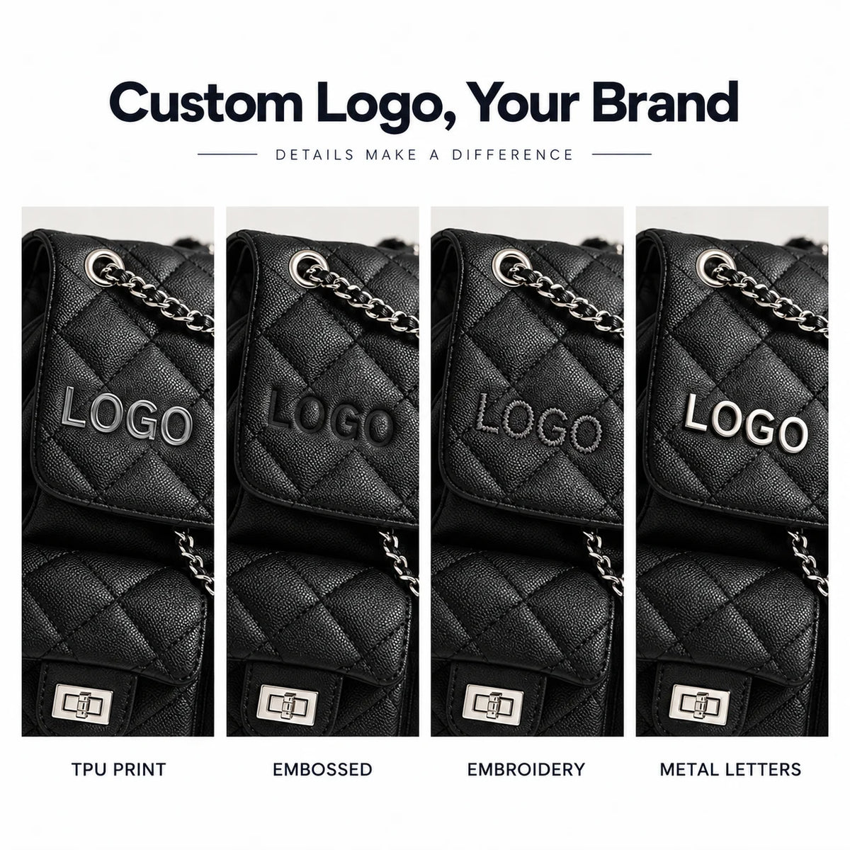 Custom Logo OEM ODM Quilted PU Leather Mini Backpack Chain Strap Turn Lock Chic Front Pockets Elegant for Women Work Travel