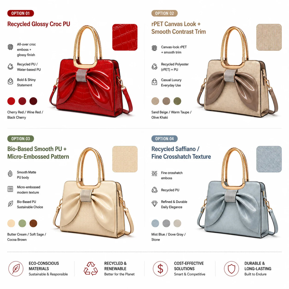 Custom Logo PU Croc-Embossed Top Handle Bag 3D Bow Rhinestone Center Gold Braided Handle OEM Bulk Order