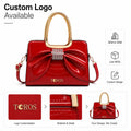 Custom Logo PU Croc-Embossed Top Handle Bag 3D Bow Rhinestone Center Gold Braided Handle OEM Bulk Order