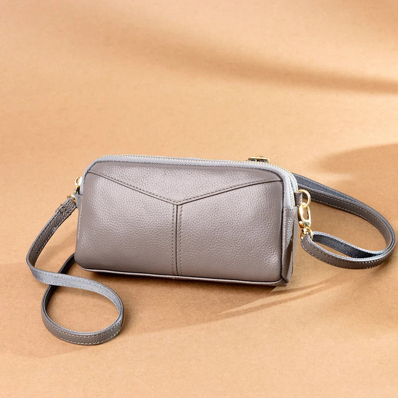 Custom Logo PU Crossbody Bag Pebbled Texture Geometric Stitch Detail Zip Closure Silver-Tone Hardware OEM Bulk