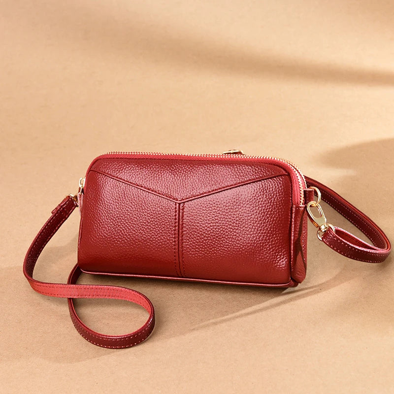 Custom Logo PU Crossbody Bag Pebbled Texture Geometric Stitch Detail Zip Closure Silver-Tone Hardware OEM Bulk