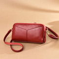 Custom Logo PU Crossbody Bag Pebbled Texture Geometric Stitch Detail Zip Closure Silver-Tone Hardware OEM Bulk