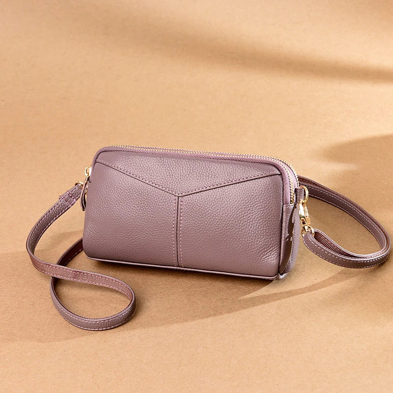 Custom Logo PU Crossbody Bag Pebbled Texture Geometric Stitch Detail Zip Closure Silver-Tone Hardware OEM Bulk