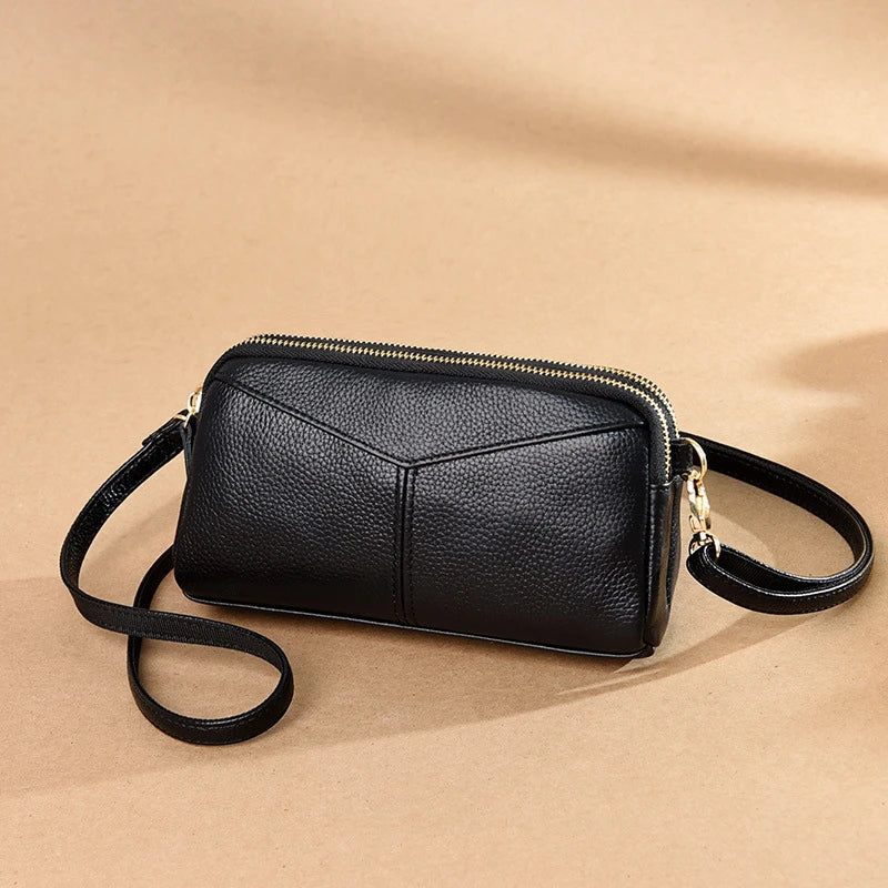Custom Logo PU Crossbody Bag Pebbled Texture Geometric Stitch Detail Zip Closure Silver-Tone Hardware OEM Bulk