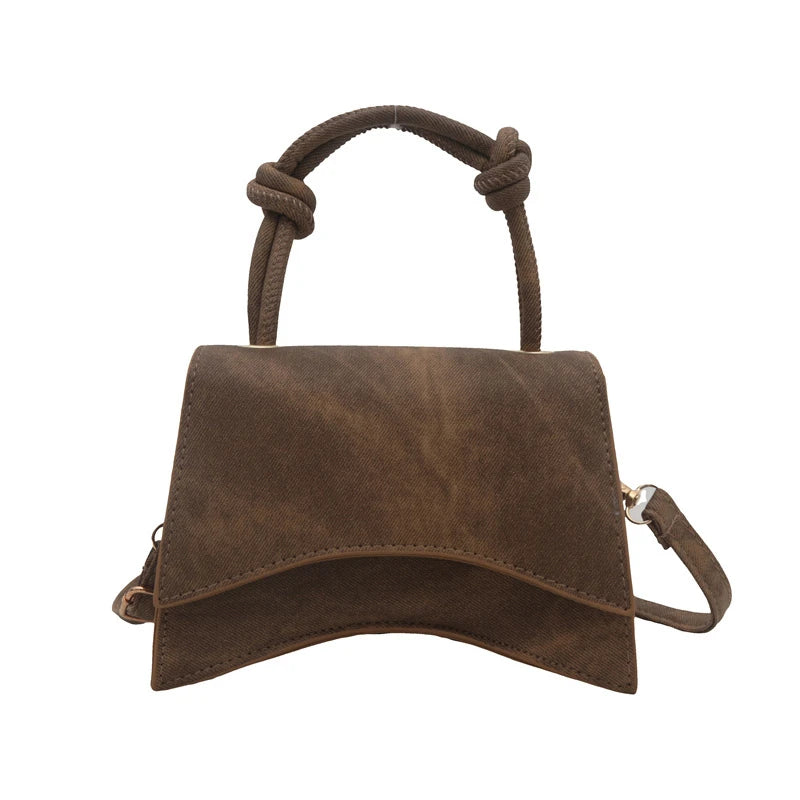 Custom Logo PU Leather Architectural Top Handle Bag Curved Base Flap Closure Knotted Handle Gold Hardware OEM Bulk Order