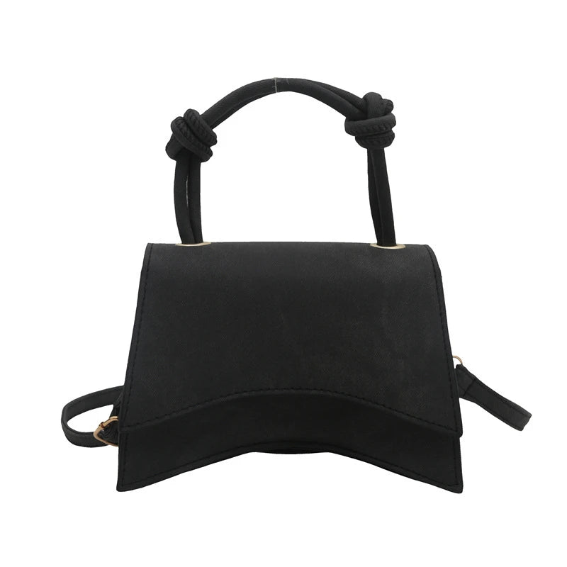 Custom Logo PU Leather Architectural Top Handle Bag Curved Base Flap Closure Knotted Handle Gold Hardware OEM Bulk Order