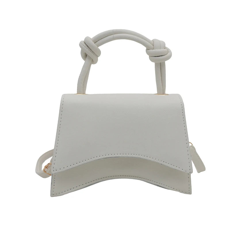 Custom Logo PU Leather Architectural Top Handle Bag Curved Base Flap Closure Knotted Handle Gold Hardware OEM Bulk Order