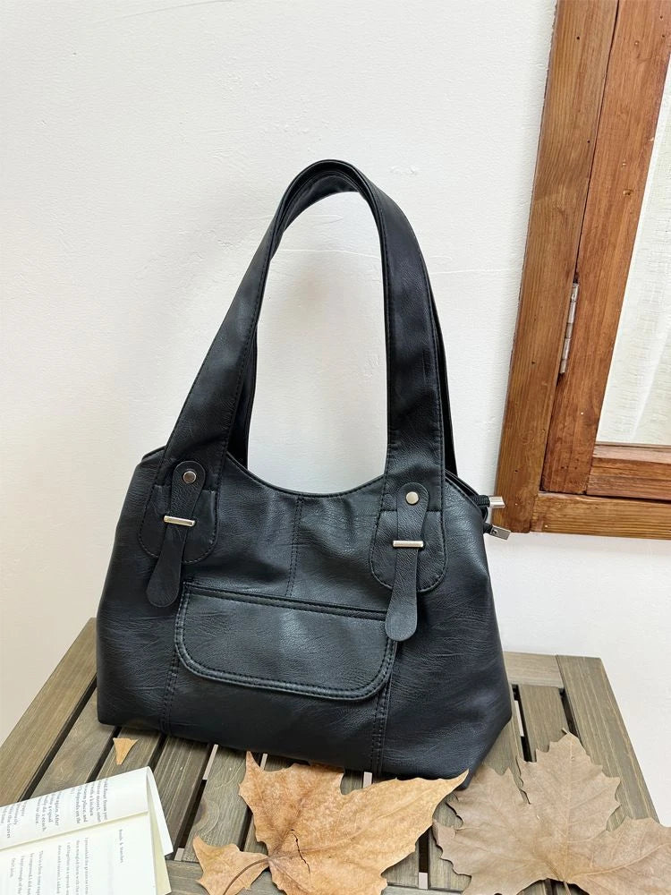 Custom Logo PU Shoulder Bag Flap Pocket Crinkled Texture Detachable Strap OEM Wholesale