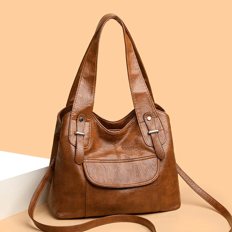 Custom Logo PU Shoulder Bag Flap Pocket Crinkled Texture Detachable Strap OEM Wholesale