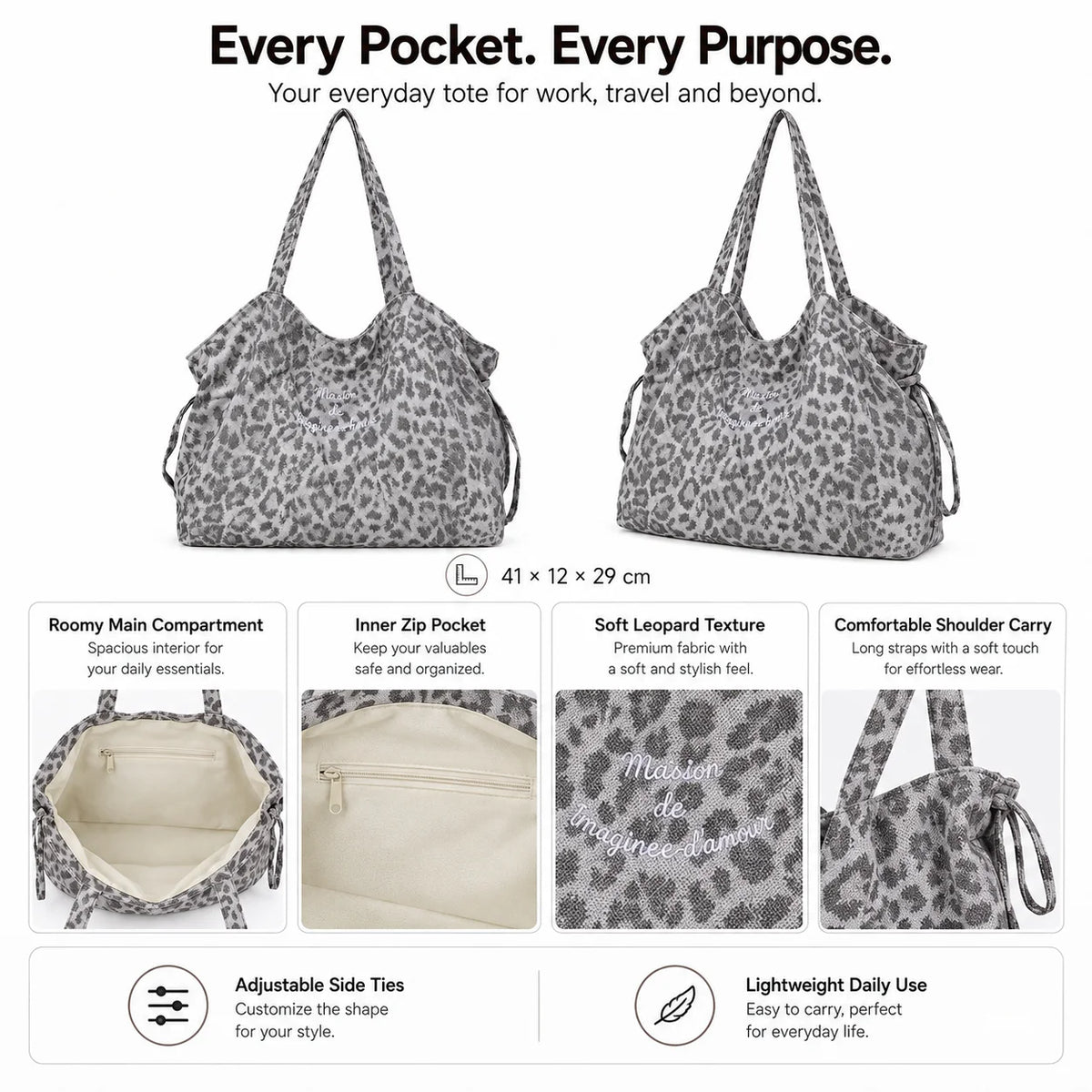 Custom Logo Print Leopard Canvas Tote Bag OEM ODM Slouchy Shoulder Shopper Long Strap Bulk Order