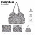 Custom Logo Print Leopard Canvas Tote Bag OEM ODM Slouchy Shoulder Shopper Long Strap Bulk Order