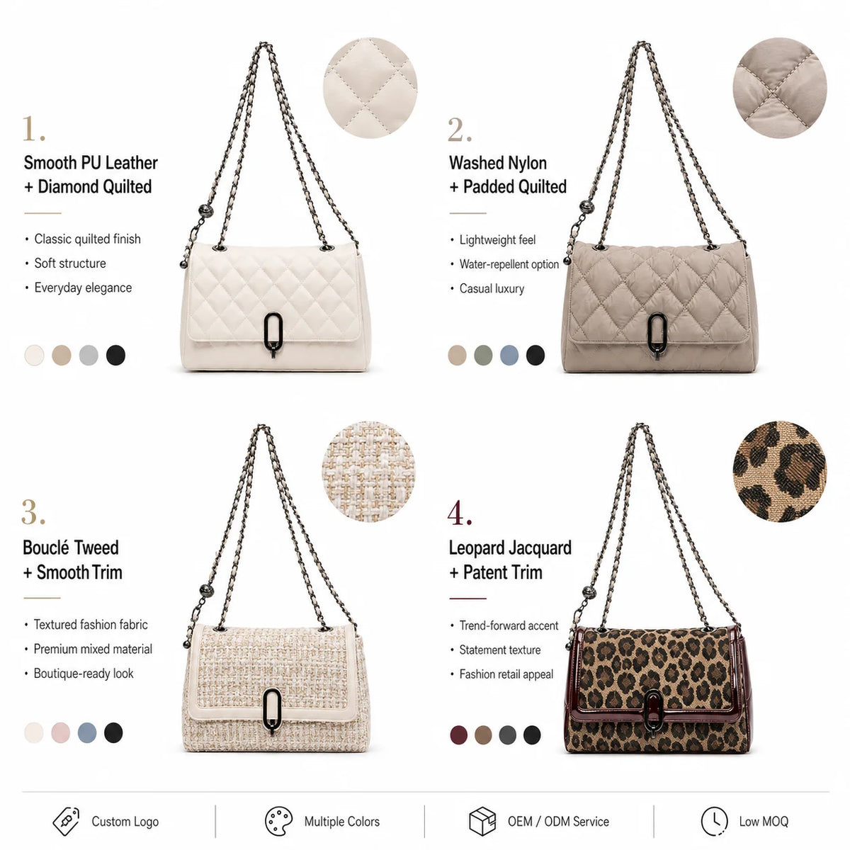 Custom Logo Quilted Chain Bag OEM ODM Flap Shoulder Purse Women Elegant Crossbody Low MOQ Multiple Colors Factory Direct