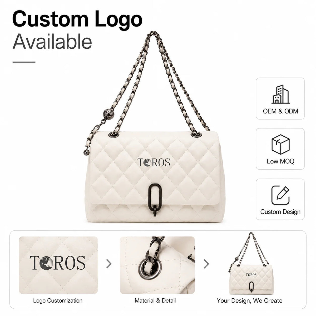 Custom Logo Quilted Chain Bag OEM ODM Flap Shoulder Purse Women Elegant Crossbody Low MOQ Multiple Colors Factory Direct