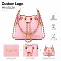 Custom Logo Quilted Drawstring Bucket Bag Metal Chain Shoulder Handbag Macaron Pink Diamond Lattice Purse OEM Wholesale