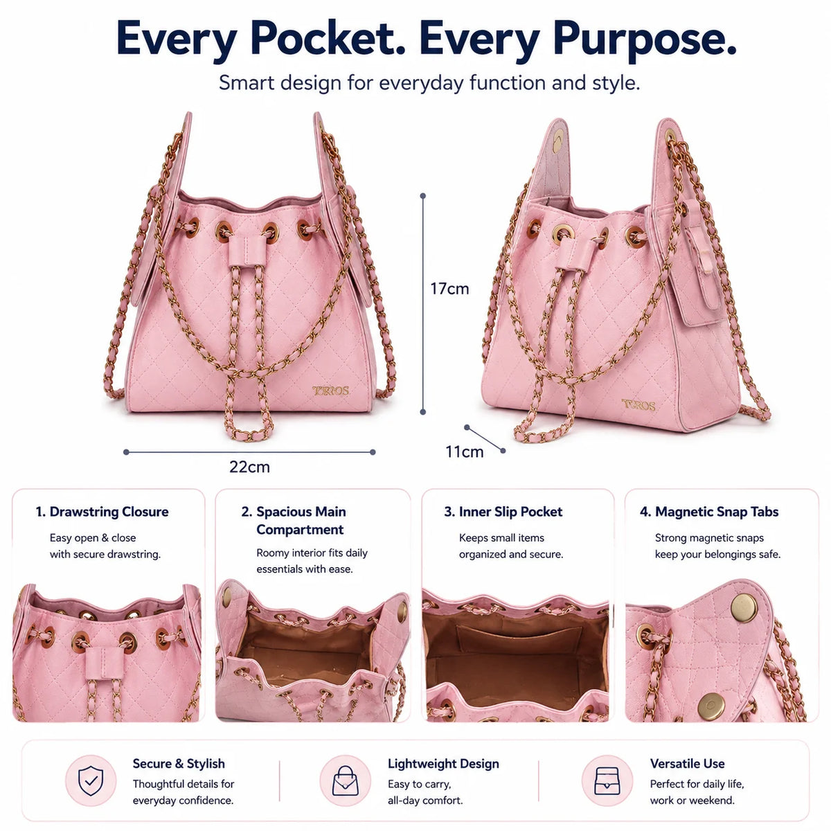 Custom Logo Quilted Drawstring Bucket Bag Metal Chain Shoulder Handbag Macaron Pink Diamond Lattice Purse OEM Wholesale