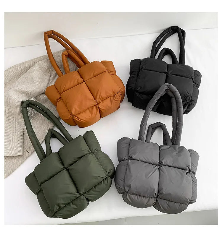 Custom Logo Quilted Puffer Tote Bag Women Padded Nylon Shoulder Handbag Casual Travel Shopping Wholesale OEM ODM Factory